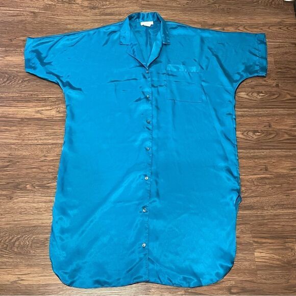Vintage Me 2 By Miss Elaine Button-down Night Shirt Pajama Blue Size Large - Picture 1 of 10